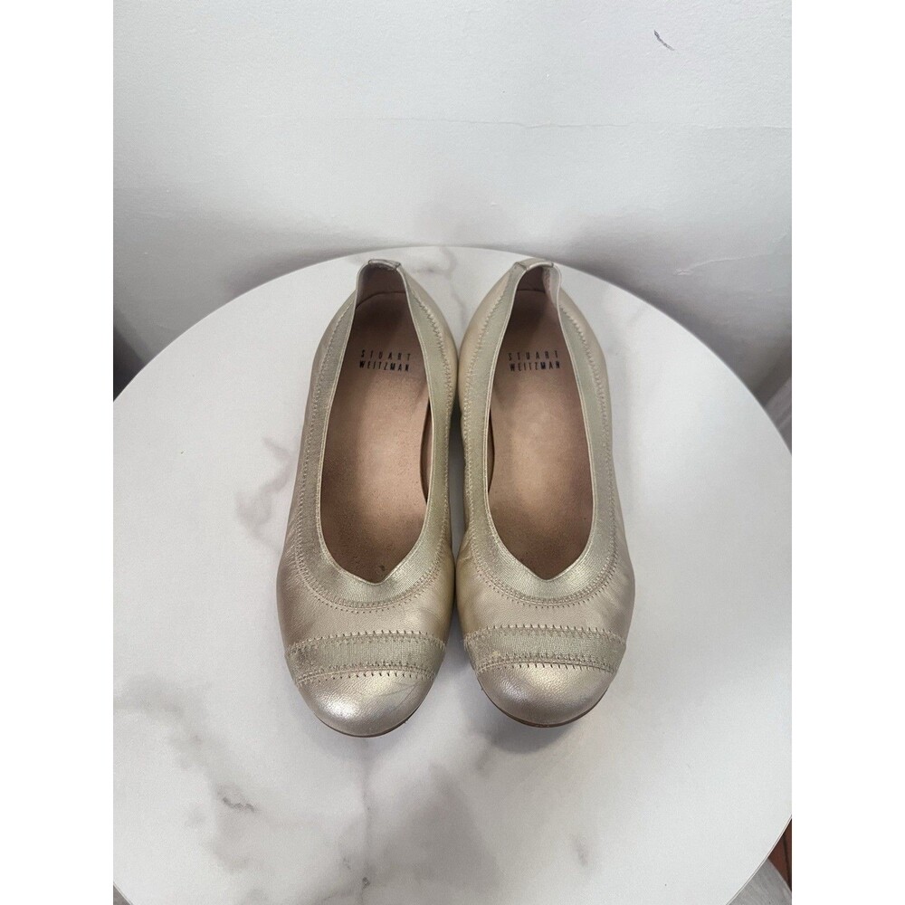 Vintage Stuart Weitzman Gold Metallic Ballet Flats Shoes 6 Leather Round Toe